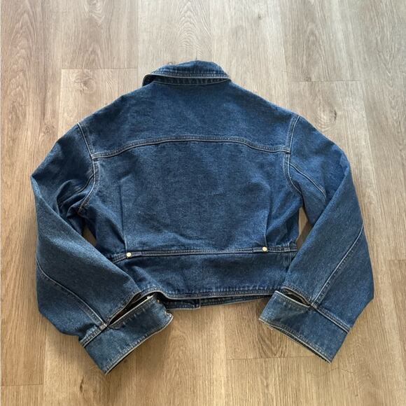 cult gaia georgia blue cut out lapel denim cotton jean jacket coat size large - Picture 7 of 11